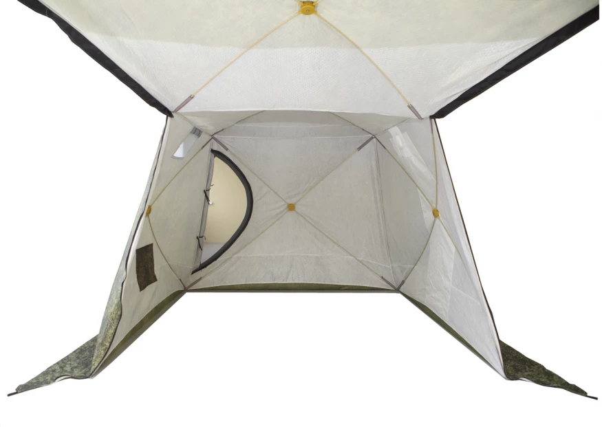 Палатка зимняя КУБ 4 камуфляж (трехслойная), с навесом