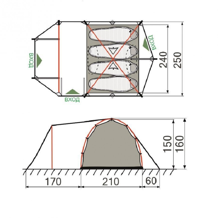 Палатка RockLand Discoverer 4 v2, четырехместная