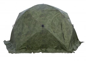 Палатка зимняя ЧУМ 3 (трехслойная, пиксель с выводом под трубу и навесом)