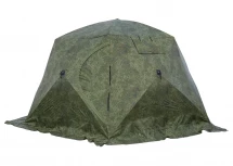 Палатка зимняя ЧУМ 2 (трехслойная, пиксель с выводом под трубу и навесом)