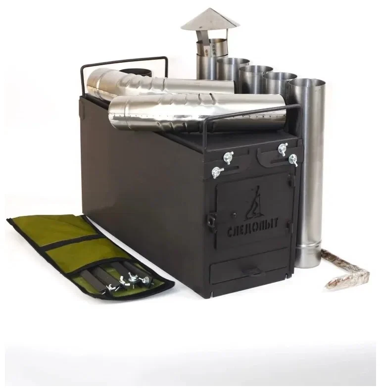 Печь походная Heavy малая (с экранами, угловыми трубами, грибком), сталь 2 мм, Следопыт